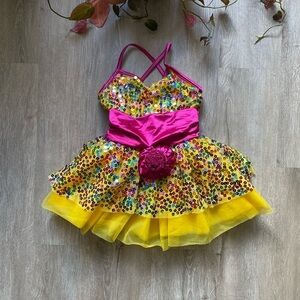 Weissman Dance Costume Sz MC Child’s M Sequin Tiered Dress Leotard Recital Tutu